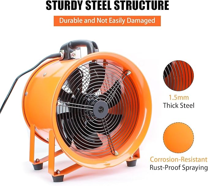dreamdragon 12-Inch High-Velocity Portable Utility Blower Fan, Industrial Exhaust Fan, 3150 RPM Low-Noise Ventilator for Basements, Workshops, Warehouses, and Confined Spaces
