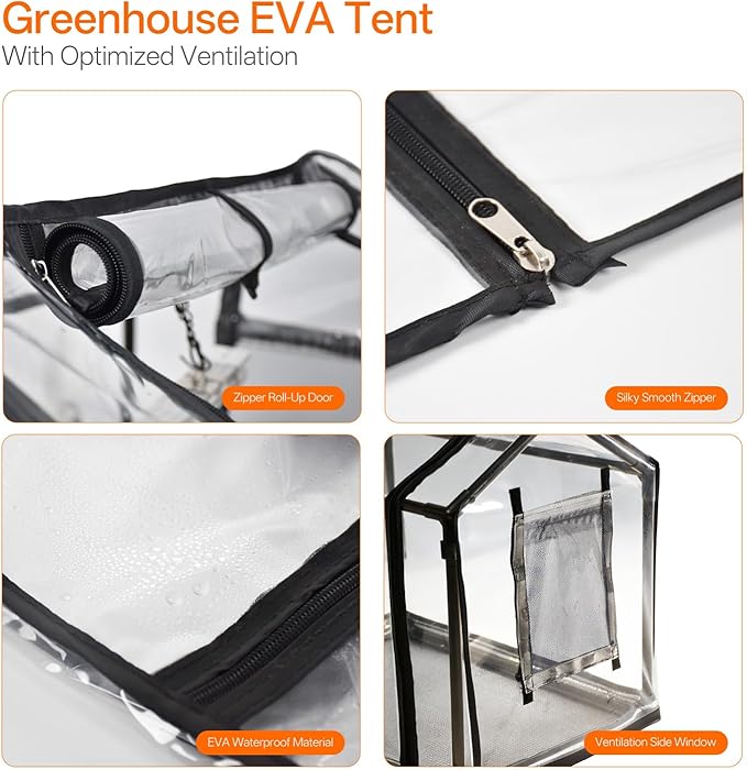 Bstrip Indoor Greenhouse with Grow Light, Mini EVA Tent with PET Base Mat, Ventilation Windows & Zippered Door, 18W Tabletop Greenhouse Light for Seed Starting with Timer, 23.8" x 15.7" x 20.5"
