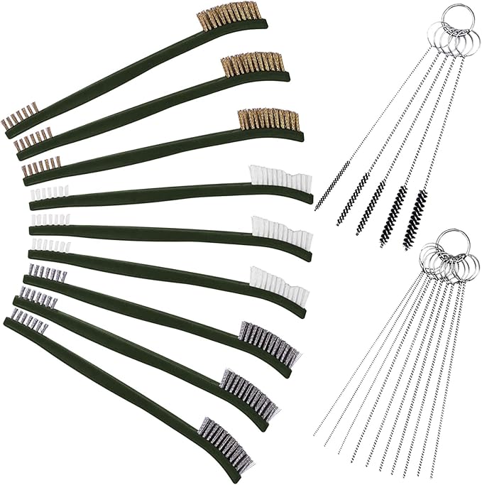 FineGood Wire Brush Set for Car Detailing - 9 PCS Cleaning Kit with 3 Brass, 3 Steel, 3 Nylon Brushes