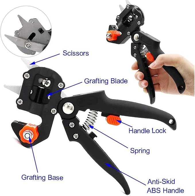 Premium Garden Grafting Shears Professional Grade Pruning Tool with 3 Interchangeable Blades for Fruit Tree Grafting and Plant Propagation (10113 Card Packing)