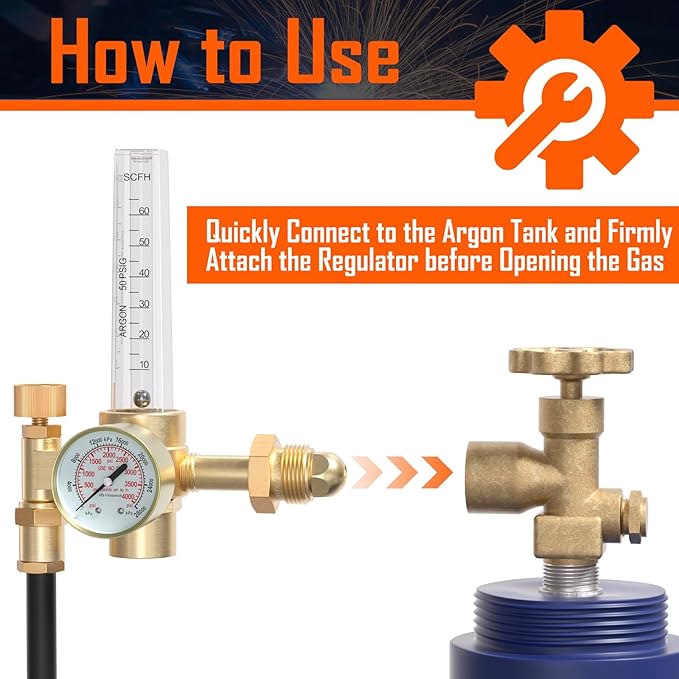 BETOOLL Argon/CO2 Mig Tig Flow Meter Gas Regulator Gauge Welding Weld, CGA580 Inlet Connection