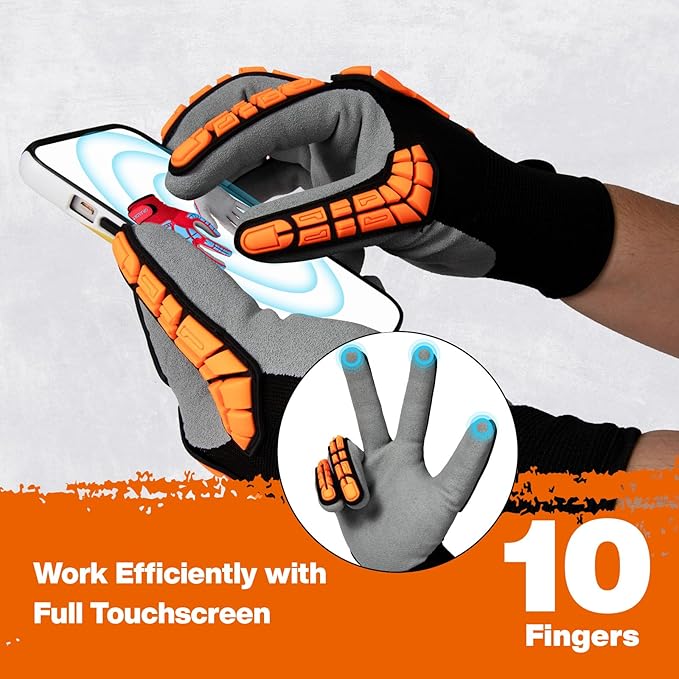 Safety Work Gloves for Men Women, Impact Work Gloves, Cut Resistant Gloves with TPR, Touchscreen Nitrile Grip Gloves