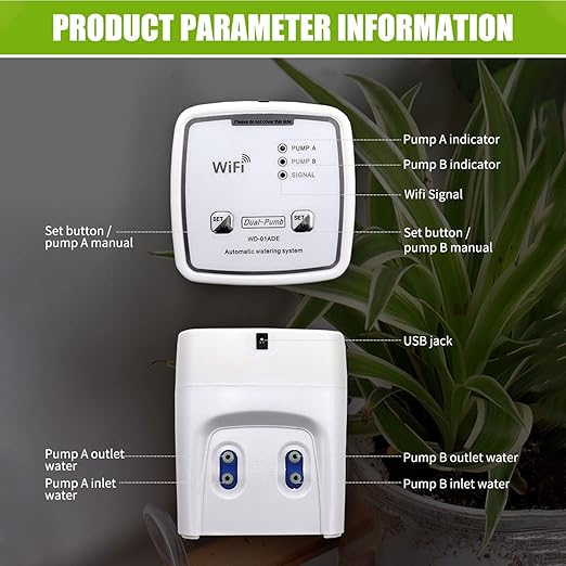 Wi Fi Enabled Drip Irrigation Kit with Dual Pump - DIY Automatic Watering System for Up to 20 Potted Plants, Remote Controlled, Stylebestp6hgmu879y