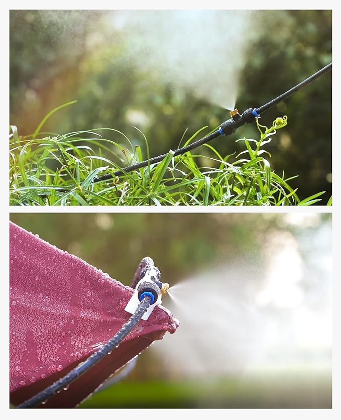 homenote Automatic Misting Cooling System with Timer, 91.8FT Misting Line, 24 Brass Nozzles, and 3/4" Brass Adapter for Patio Cooling and Garden Watering