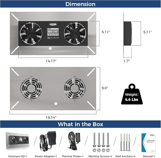 ALORAIR 240CFM Crawlspace Ventilation Fan, with Temperature Humidity Controller Timing Cycle Speed Control, for Attic, Garage, Shed, Crawl space, Basements (Air-out)