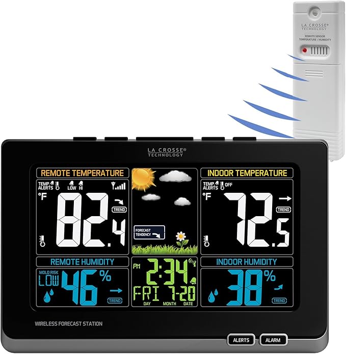 La Crosse Technology 308-1414MB-INT Wireless Color Weather Station with Mold Indicator, Black