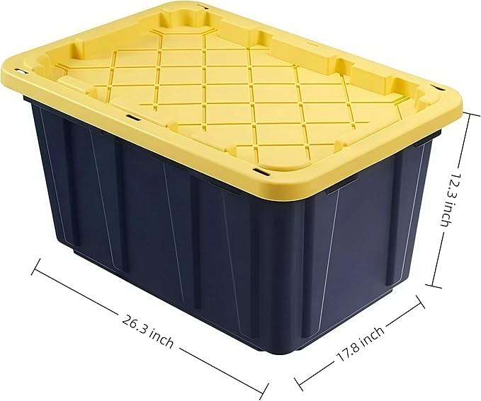 4 Pack 17 Gallon Heavy Duty Storage Bins with Lids, Industrial Stackable Lockable Nestable Plastic Totes Storage Containers for Garage, Moving, Home & Office Organization, Black & Yellow
