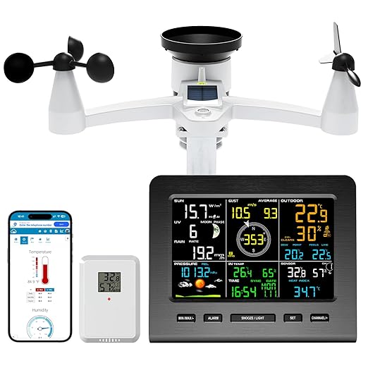 Urageuxy Weather Station Wireless Indoor Outdoor WiFi Weather Stations with Rain Gauge and Wind Speed/Direction,Temperature, Humidity, Weather Forecast, UV/Light, Moon Phase and Alarm