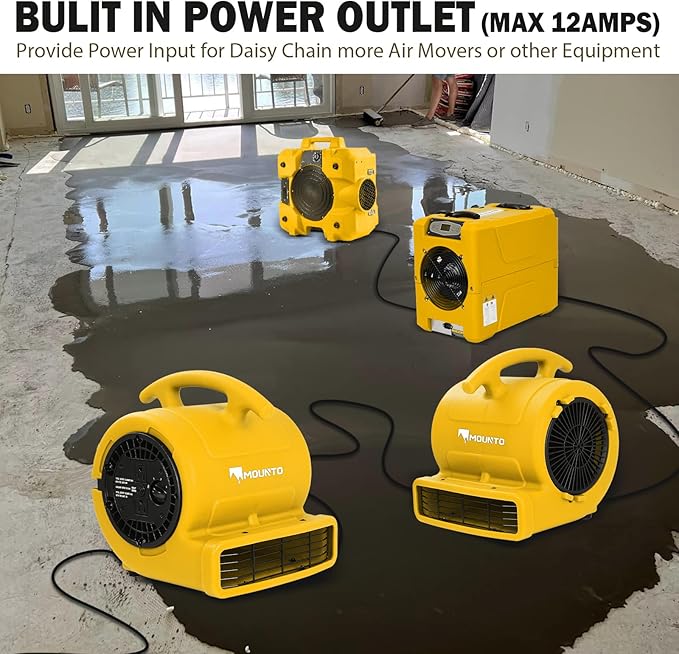 MOUNTO 1/4hp 1000CFM 2 Speed Air Mover Carpet Dryer Floor Fan Cooling Fan (Yellow)