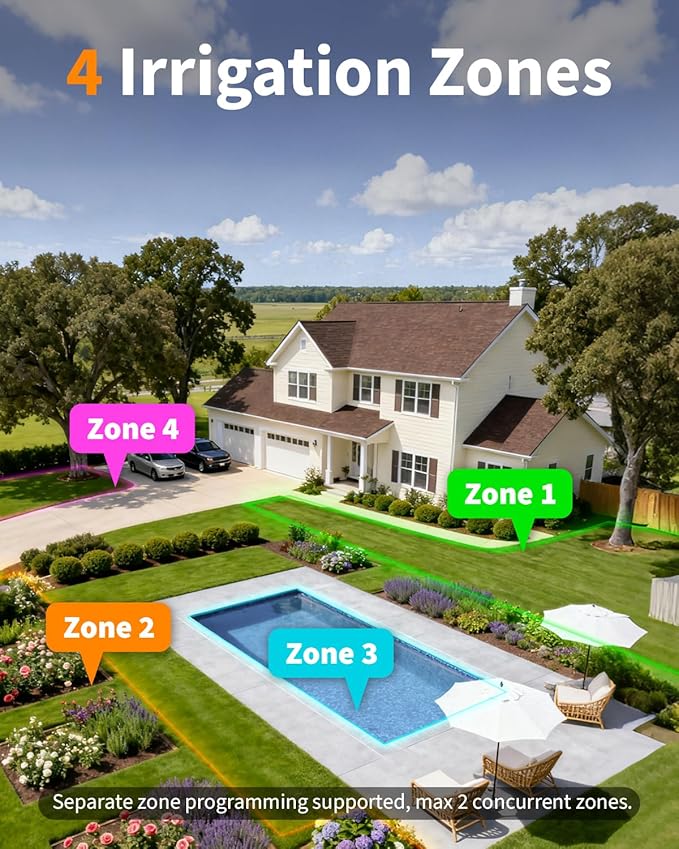 Diivoo WiFi Water Timer for Garden Hose, 4 Zone Smart Sprinkler Timer with Brass Inlet, Ethernet & 2.4GHz WiFi Connection, Compatible with Alexa/Google, 24 Irrigation Plans & Rain Delay Mode for Lawns