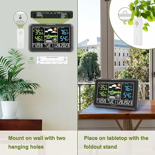 DreamSky Weather Station Indoor Outdoor Thermometer Wireless with Digital Atomic Clock for Home, Large Display with Dimmer, USB Port, Inside Outside Temperature Humidity Monitor (Plug-in)