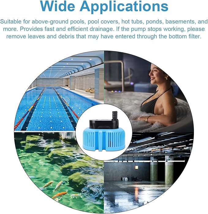 Swimming Pool Cover Pump, 850GPH Submersible Water Pump with 16ft Drainage Hose and 3 Adapters, for Above Ground Pool Cover Hot Tub Pond Basement (US Plug 110V)