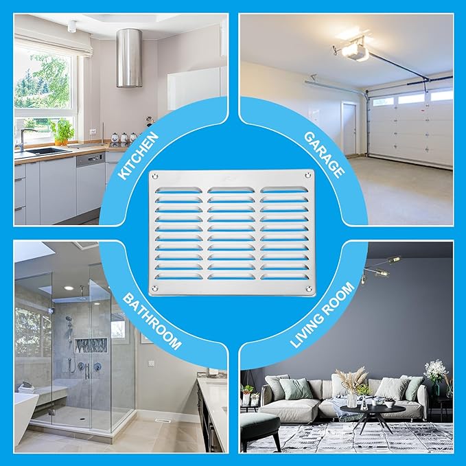 PATIKIL 10x8 Inch Aluminum Vent Cover, Screen Air Grille Ventilation Cover HVAC Louvered Grill for Home Kitchen Fireplace Bathroom Wall Ceiling, Silver