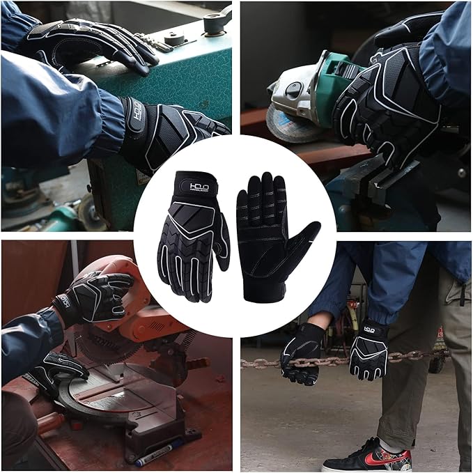 HANDLANDY HLDD Heavy Duty Work Gloves, TPR Protector Impact Gloves, Men Anti Vibration Mechanic Work Glove TouchScreen