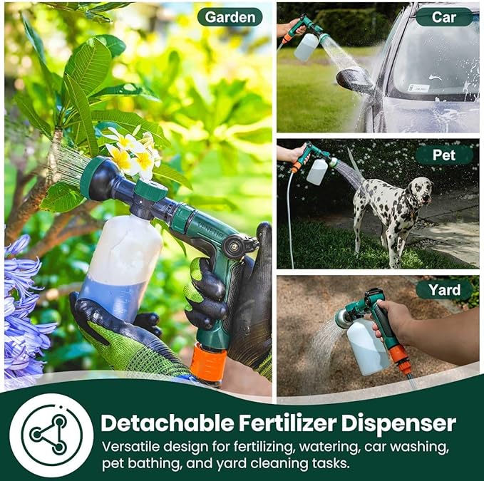 VENETIO 8-Dial Hose Attachment Spray Gun for Liquid Fertilizer/Chemicals | Precision Lawn & Garden Feeder for Uniform Fertilizing and Watering Plants | Hose-End Nozzle Sprayer with 34oz Bottle