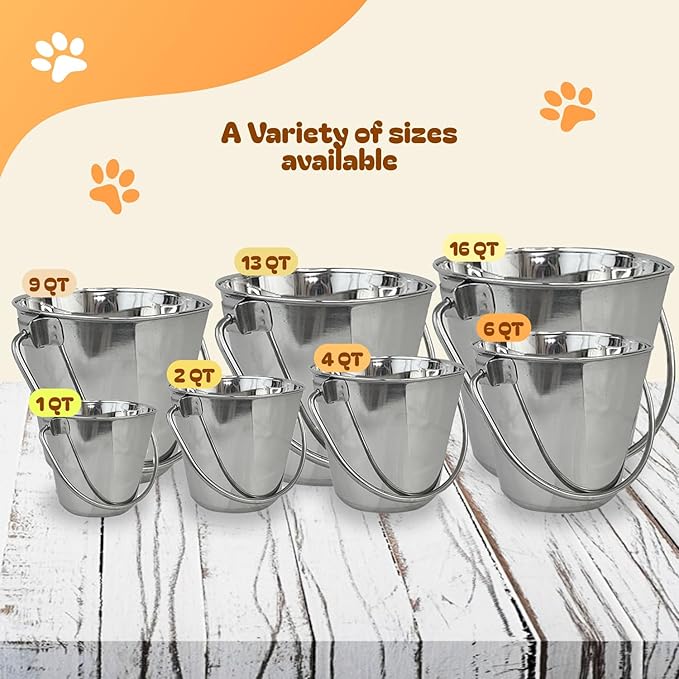 Advance Pet Products 4 Quart Heavy Duty Stainless Steel Flat Side Bucket | Durable Food & Water Pail for Dogs, Cats, Kennels, Cages and Critter Crates | Multi-Purpose Bucket