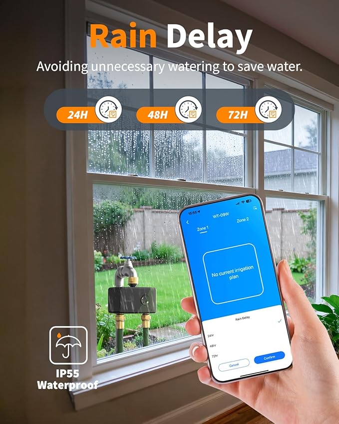 Diivoo 2 Zone WiFi Brass Sprinkler Timer, Smart Hose Water Timer with Remote APP Control, Compatible with Alexa & Google Home, 12 Irrigation Schedules, Rain Delay & Manual Mode for Garden, Lawn, Yard