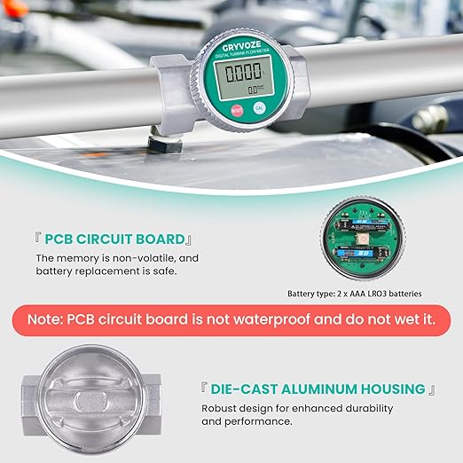 Waterproof 1.5 Inch Digital Diesel Fuel Flow Meter, EMI Protection, 10.5-74 GPM Inline NPT Thread Fuel Meter for Water, Diesel, Gas Oil, Gasoline, Kerosene, Methanol, and Other Liquids