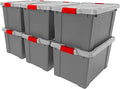 IRIS USA 20 Gallon Lockable Storage Totes with Lids, 6 Pack - Gray, Heavy-Duty Durable Stackable Containers, Large Garage Organizing Bins Moving Tubs, Rugged Sturdy Equipment Utility Tool Box