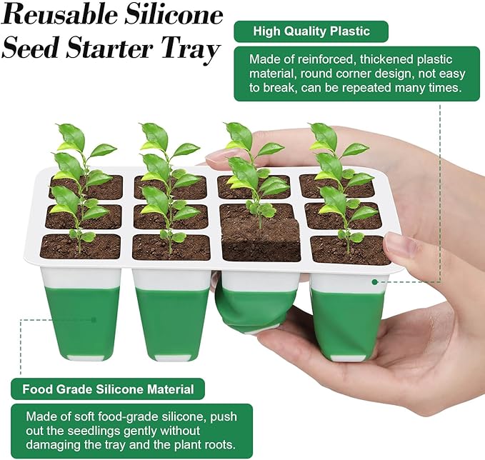 Mckanti 6 Set Self-Watering Seed Starter Tray Kits with Grow Light, Reusable Seed Germination Kit with Adjustable Humidity Domes and Silicone Cell Base Tray for Indoor Plant Seeds GerminationKit