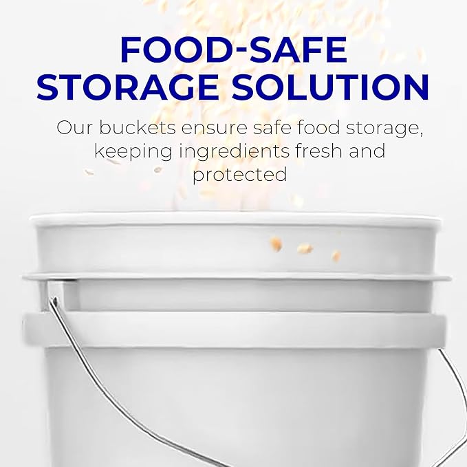 5-Gallon White Bucket Pail Container with Lid | Food Grade | Heavy-Duty 90MIL Extra Durable | Metal Handles with Plastic Grip for Easy Carrying | Multi-Use | Easy Stack and Store | BPA Free - 5 Pack