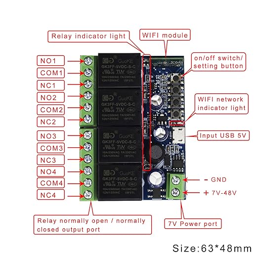 Ewelink WiFi Wireless Smart Relay Module USB 5v 4 Channel Inching Self-Lock Latched Dry Contact Remote Switch for Access Control, Garage Door,Home Automation, Compatible with Alexa Google Home