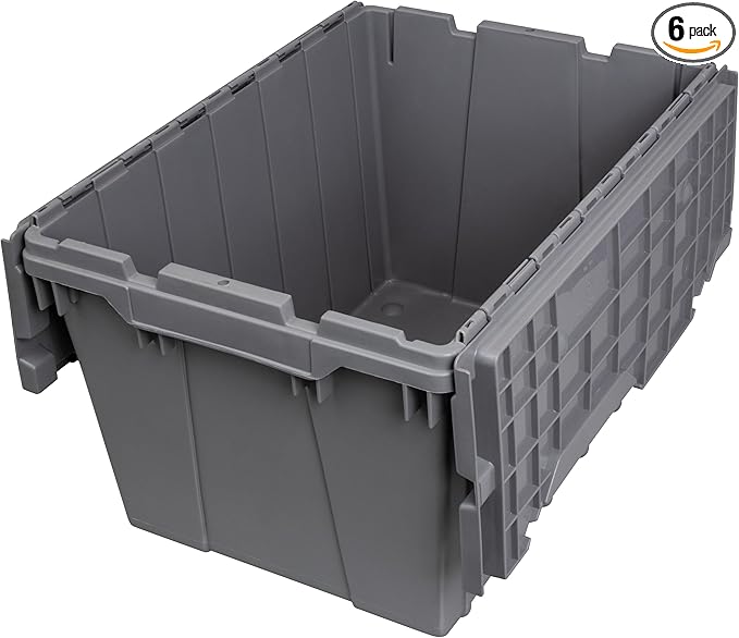 Akro-Mils 39120 Industrial Lidded Plastic Storage Container, Nesting and Stackable Plastic Storage Box with Lid Attached, Organization Tote for Garage and Warehouse, 21.5"x15.25"x12.5", Gray (6-Pack)