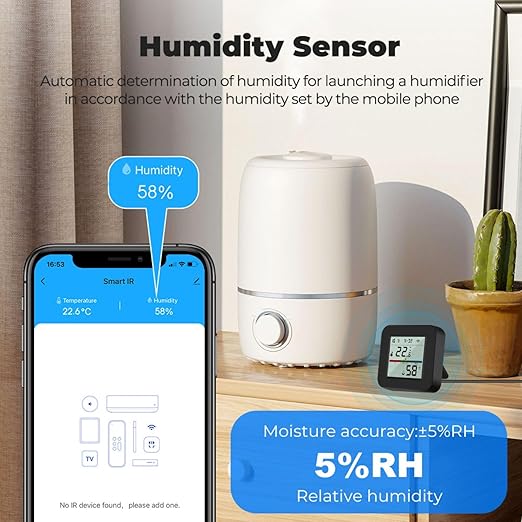 WiFi Smart IR Remote Control, 3-in-1 Smart AC Controller with Temperature Humidity Sensor n Display, Intelligent Control of T&H for Home Greenhouse Pet Garage, Compatible with Alexa (C1)