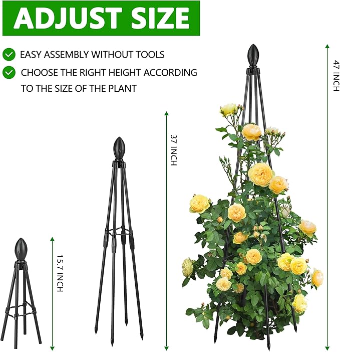 AlisisFores 2 Pack Garden Trellis for Climbing Plants, Garden Trellis Rustproof Plastic Coated Metal Plant Support for Vegetables, Vines and Rose Bushes