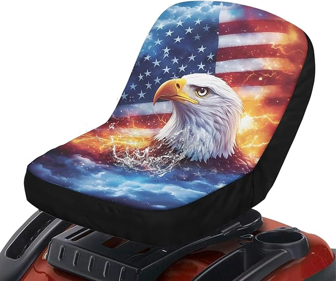 Eagle Fire and Flag Riding Lawn Mower Seat Cover for Tractor Accessories, Lawnmower Parts Compatible with Craftsman with Pockets, Lawn Tractor Seat Cover,Mower Seat Cushion