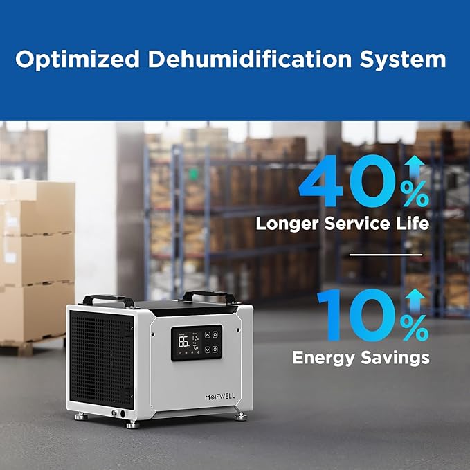 70 Pints Commercial Dehumidifier with Drain Hose, Compact Crawl Space Dehumidifiers for Basement and Home, Energy Star Certified, Automatic Defrost | MOISWELL Defender ME-7