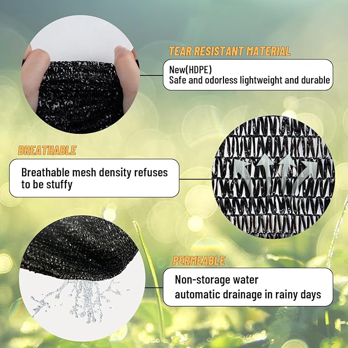 Cool Area 40% 8x12ft Sunblock Shade Cloth Cover Mesh UV Resistant Net for Garden Flower Plant Greenhouse, Black