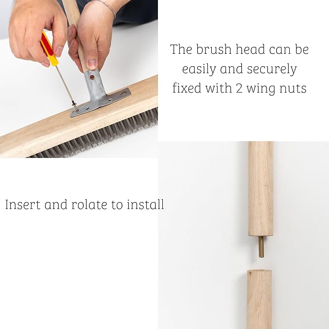 Stainless Steel Deck Scrub Brush Broom with Long Handle -Scrubber Brush with Pole, Stiff Metal Bristle Brush for Removing Weed Moss Outdoor Floor Scrub Brush for Patio, Deck, Garden