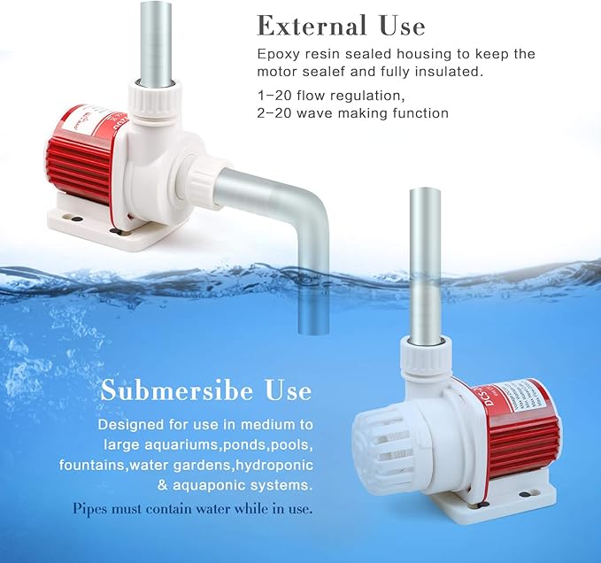530 GPH Intelligent ECO Amphibious Water Pump - Sine Wave Technology with Controller for Hydroponics & Aquariums,Old model