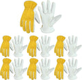 HANDLANDY Men Leather Gardening Gloves, Utility Work Gloves for Mechanics, Construction, Driver