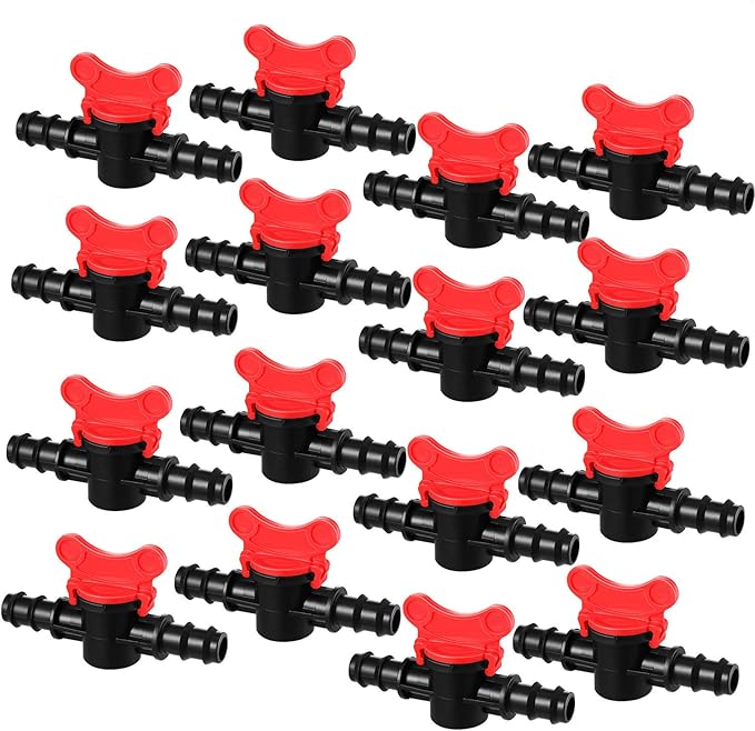 Boao Drip Irrigation Switch Valves - 1/2 Inch Double Male Barbed Valve - Manual Adjustment with Red Handle Top(16)