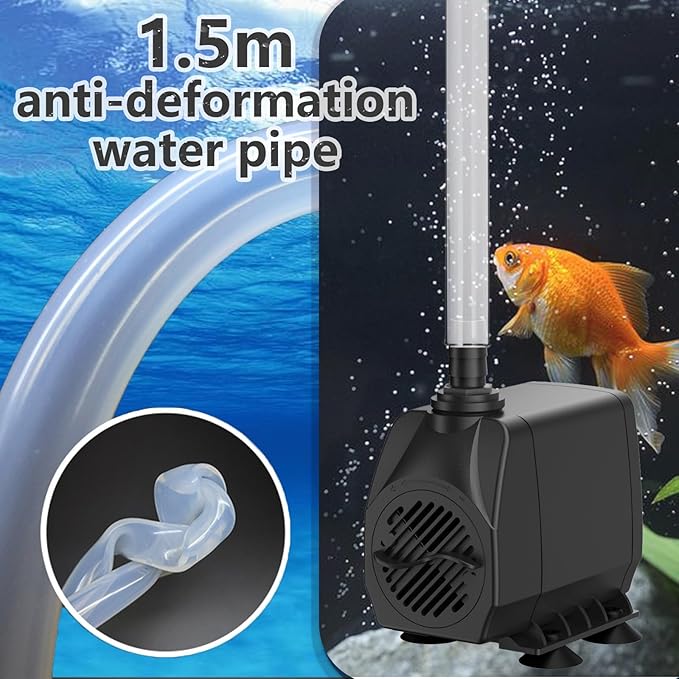 SongLong 500GPH(1900L/H) 10ft Power Cord Submersible Pump,Over Heating Protection Water Pump with 6.65ft Lift for Fountains, Ponds, Aquariums & Hydroponics.