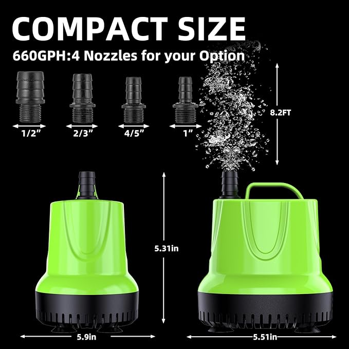 FREESEA Fountain Submersible Water Pump: 660GPH 40W Small Sump Pump - Pond Pump for Outdoor Hydroponic Statuary Waterfall Aquarium Fish Tank