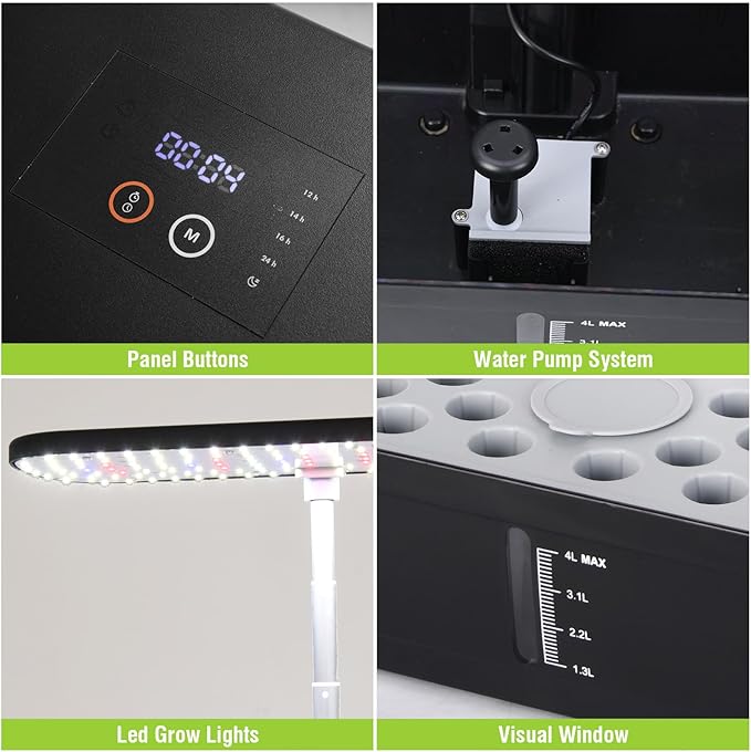 52 Pods Hydroponics Growing System Kit, Indoor Herb Garden with Smart LED Grow Light, Large Capacity Water Tank, Adjustable Height, Auto Timer & Quiet Pump for Home Kitchen Office Indoor Gardening
