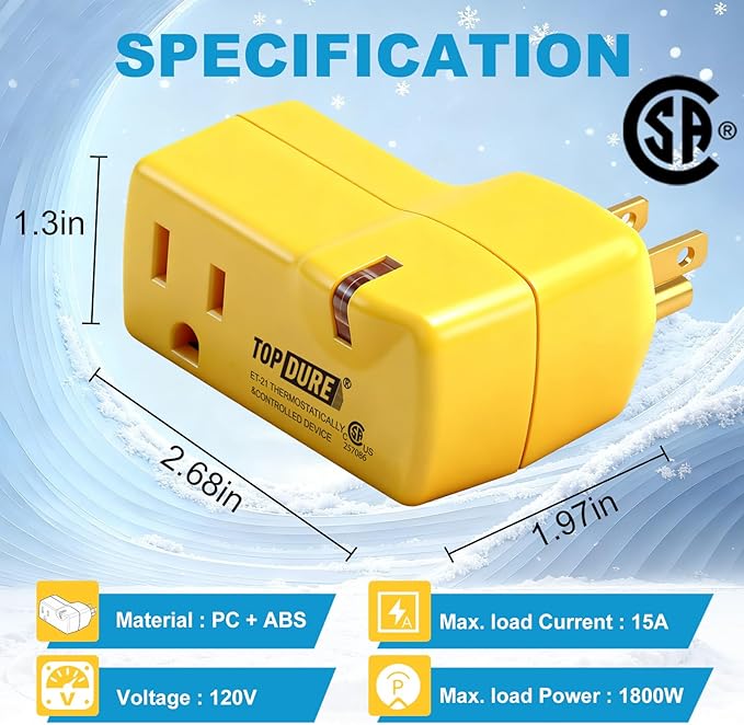 Freeze Thermostatically Controlled Outlet for Heating Cable On Below 38℉ and Off Over 50℉