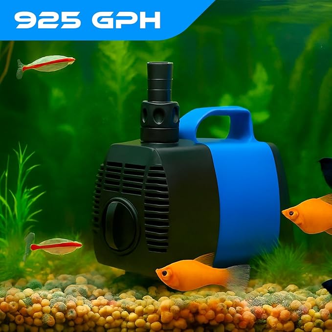 925 GPH Amphibious Submersible and Inline Water Pump - For Aquarium, Pond, Hydroponics, Fountain with Ceramic Shaft, 10.17 ft Lift, 75W