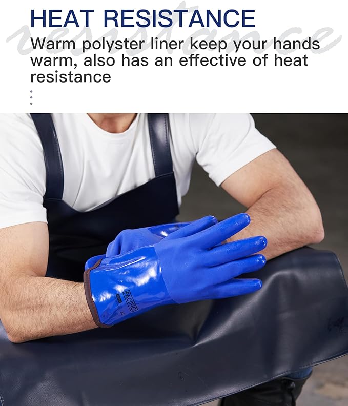PACIFIC PPE PCV Thermal Insulated Freezer Gloves for Winter, Chemical & Oil Resistant, Waterproof, Men and Women, Blue, Large