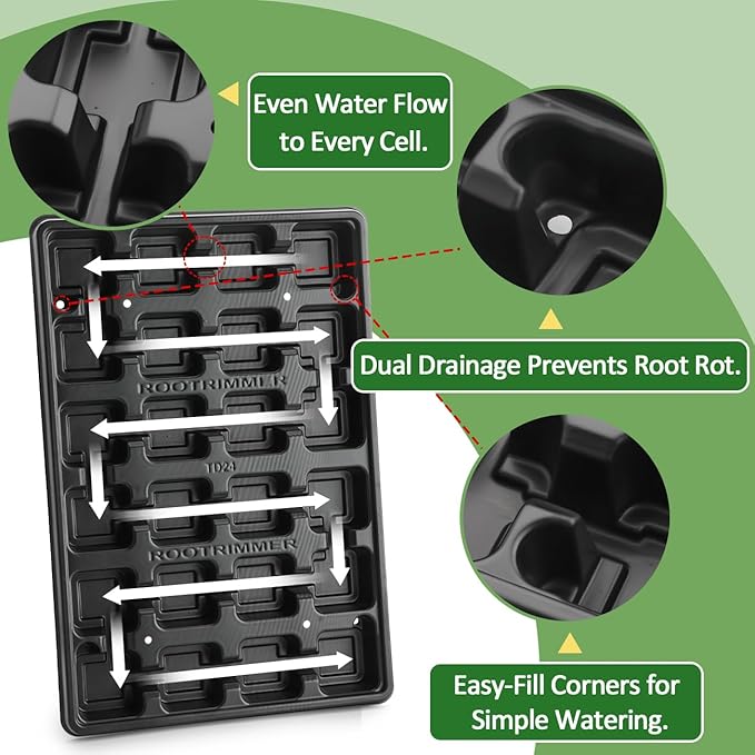 RooTrimmer 5 Pack 24 Cell Nursery Pots Trays with 2.8 inch (7CM) Square Nursery Pots 120pcs (Black), Plastic Seed Starter Tray with Drain Holes for Carrying and Holding Plant Pot(17"x11"x1.6")