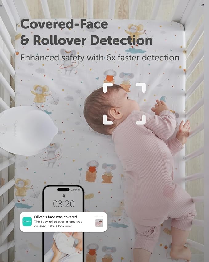 CüboAi CuboAi New Model Smart Baby Monitor 3: Sleep Safety Alerts for Covered Face Rollover, 2.5K QHD Night Vision WiFi Camera, 2-Way Audio, Humidity Sensor, Lullabies. App Control (Wall Mount Set)