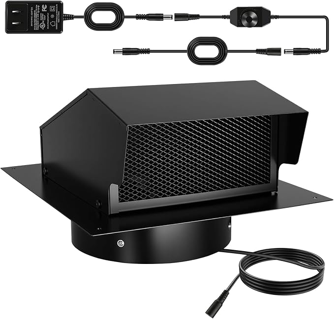 10 Inch Roof Exhaust Attic Fan,Wall Mounted Attic Vent Fan with Speed Controller for Greenhouse, Shed, Garage, Chicken Coop, Shop, Barn Ventilation,2500 CFM, Plug-and-Play, 16.5ft Power Cord, Black