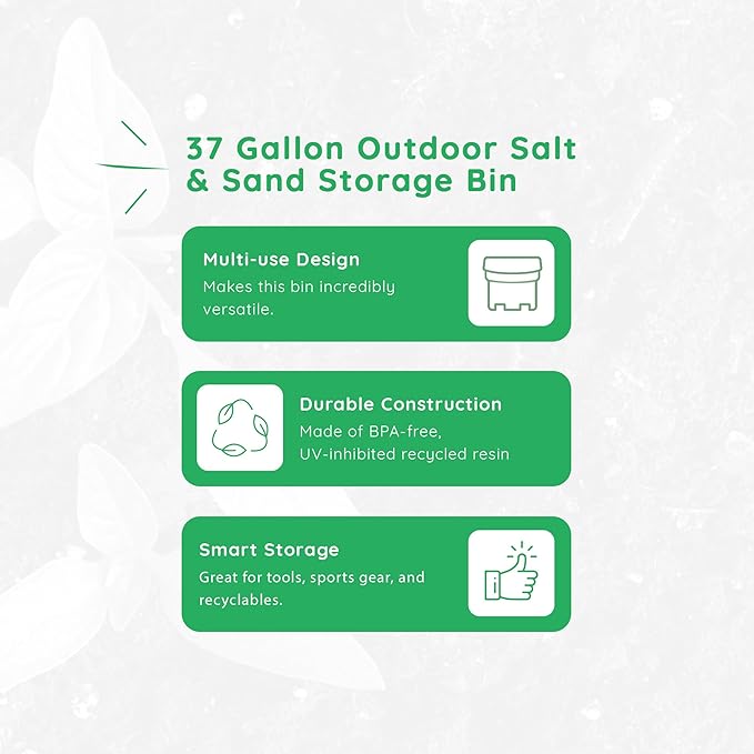 FCMP Outdoor 37-Gallon Salt and Sand Storage Bin – Multipurpose Deck Box for Patio, Porch or Shed – Industrial Large Container for Outdoor Storage, Grey