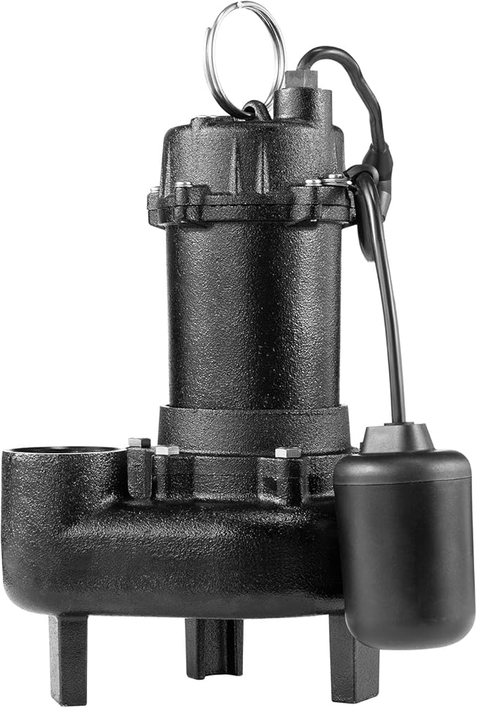 VEVOR Submersible Sewage Pump, 1 HP, 5200 GPH Cast Iron Sewage/Effluent Pump with Automatic Tethered Float Switch, 2-Inch NPT Discharge, 120V, 25 ft Max Lift, for Basement, Septic Tank, Residential