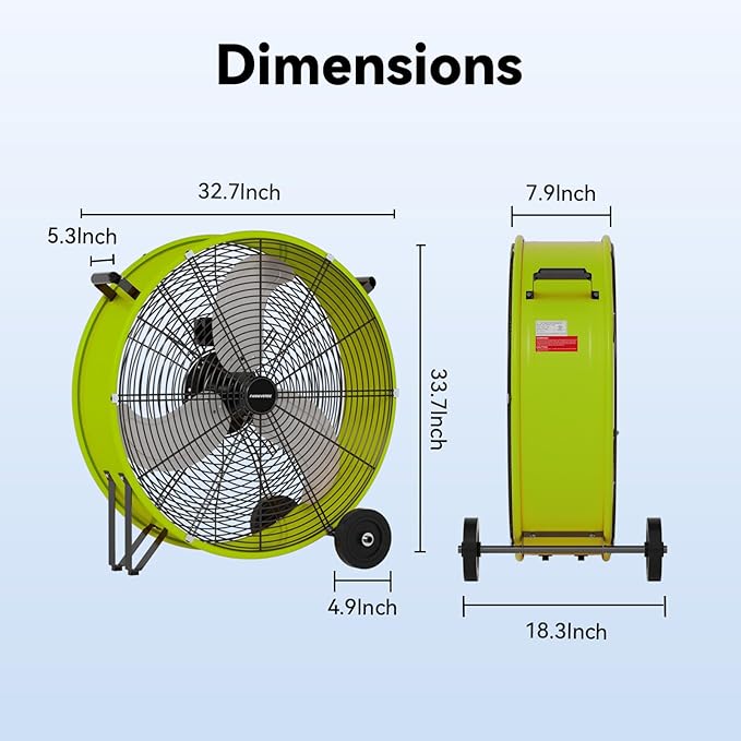 30 Inch Industrial Drum Fan 14000 CFM Ultra High Velocity Floor Fan for Large Warehouse, Shop & Gym - 3-Speed Heavy Duty Metal Cooling Fan with 360° Tilt, Rolling Wheels & UL Safety Listed