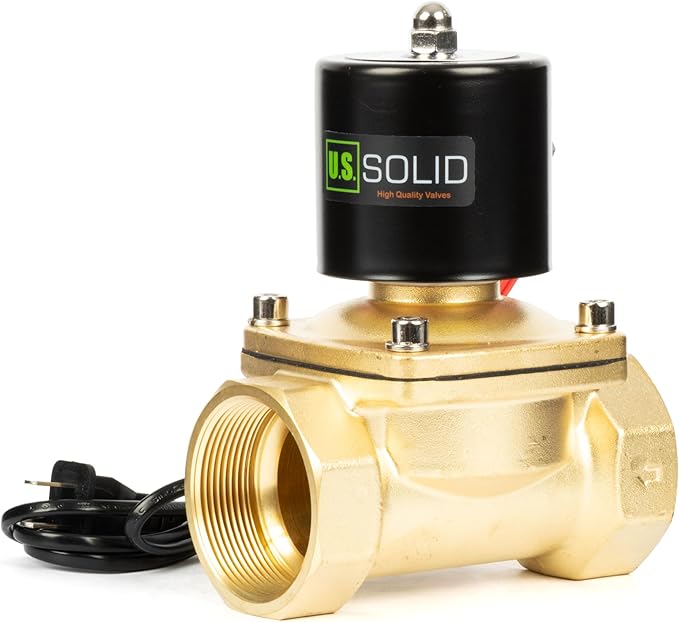 U.S. Solid Smart WiFi Brass Solenoid Valve, 2", 110V AC, Normally Closed, App Remote Control for Water Systems & Automation