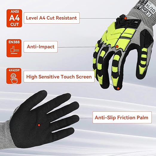 2 Pairs Safety Work Gloves,Impact Gloves for Men Women,Cut Resistant Non-Slip Heavy Duty Gloves with Nitrile Grip,Touch Screen Glove with Impact Protection for Mechanic Construction, X-Large